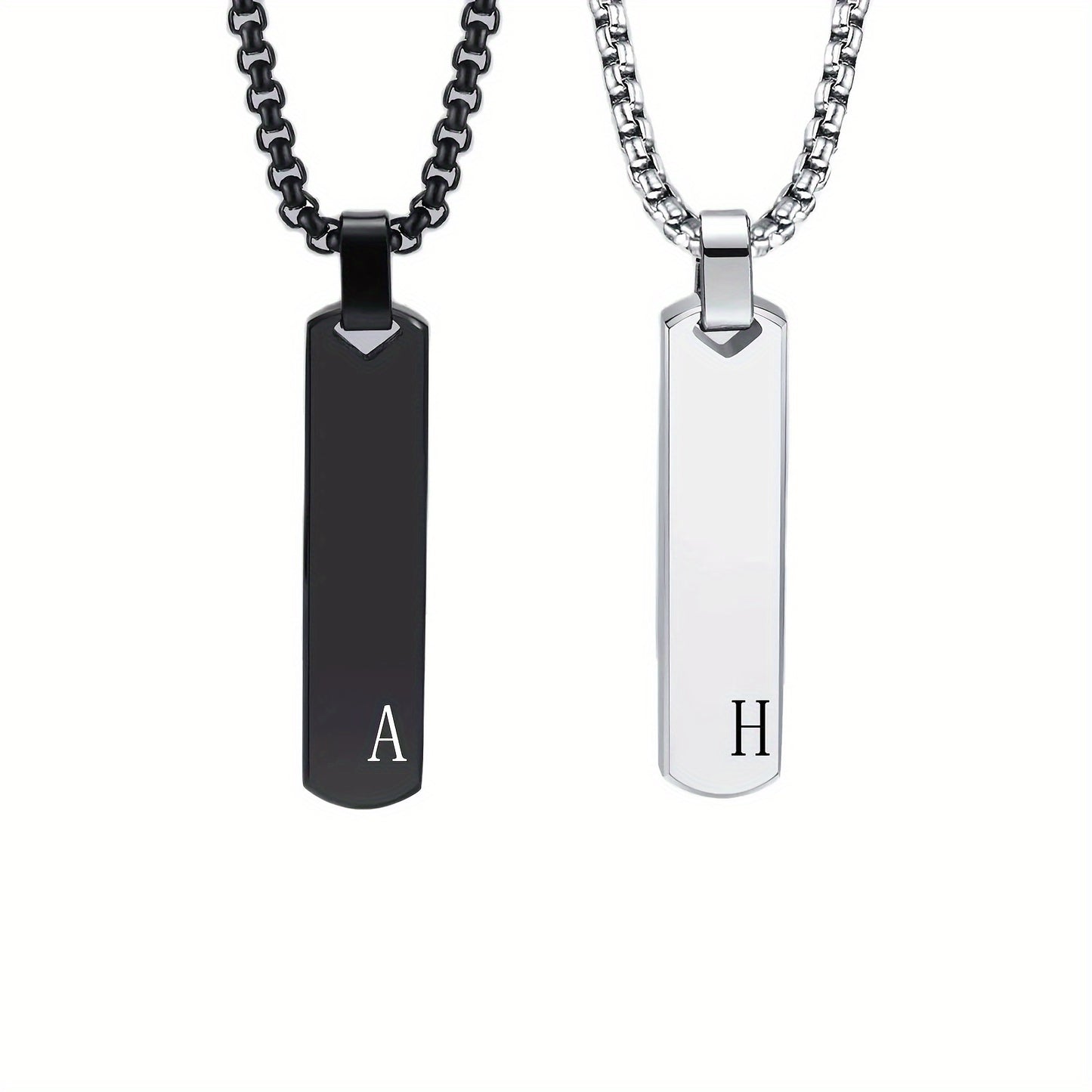 Letter Necklace Pendant Made of Stainless Steel, Featuring a Laser-Etched Design of 26 Letters, Polished for a Stylish 3D Rectangular Look, Suitable for Men.