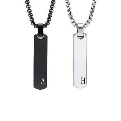 Letter Necklace Pendant Made of Stainless Steel, Featuring a Laser-Etched Design of 26 Letters, Polished for a Stylish 3D Rectangular Look, Suitable for Men.