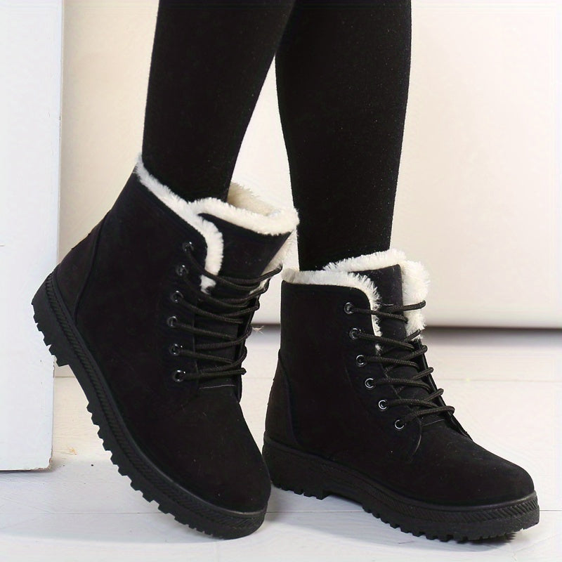 Women'S Winter Snow Boots - Slip-Resistant PU Sole, Lace-Up Closure, Cushioned Insole - Cold Weather Boots for Everyday & Formal Outfits - Extended Sizes up to US Women'S 44 (EU 43) - Black Boots for Winter Adventures, Snowy