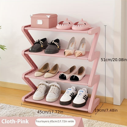 4-Tier Free Standing Shoe Rack - Z-Shaped Stackable Shoe Organizer with Metal Frame & Plastic Shelves, No-Tool Assembly, 4kg Capacity, Space-Saving Floor Mount Storage for Entryway, Living Room, Dorm - Durable Home & Dorm Roo