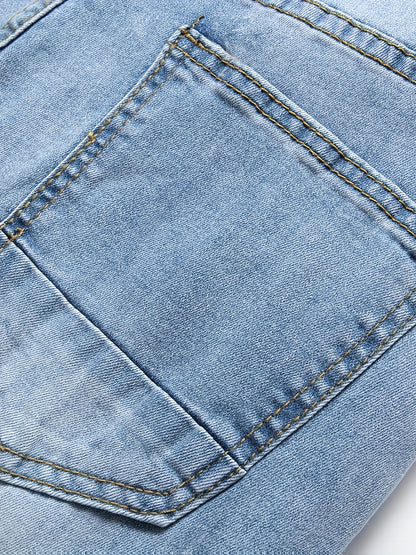 Men'S Slim-Fit Distressed Denim Jeans - Trendy Ripped Knee-Length Casual Pants, Light Blue Raw Wash, Comfortable Stretch Fabric for All-Season Wear, Everyday Fashion, Fashionforward Design, Durable Fabric Construction