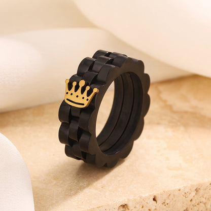 1pc Elegant Men'S Stainless Steel Ring with Crown Design, Durable 304 Stainless, Fashionable Simple Style, Unique Charm for Daily Wear and Special Occasions
