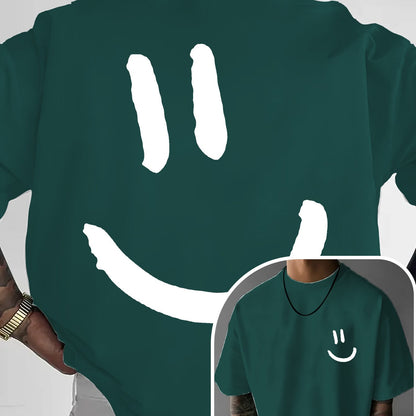 Men'S Casual Crew Neck T-Shirt with Happy Face Print | Comfortable & Breathable | Summer Streetwear and Everyday Tee | Versatile Short Sleeve Top | Lightweight Fabric
