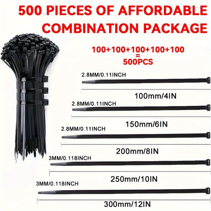 500-Pack Heavy-Duty Self-Locking Cable Ties - Adjustable Locking Zip Ties, Waterproof, Anti-Slip, Scratch & Bend Resistant - Heavy Duty Organizer Bundling for Indoor/Outdoor, Home, Office, Gardening, Construction - (30.48cm,2
