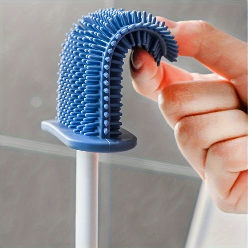 1 Set of 2 Toilet Brushes and 1 Toilet Seat, Wall-Mounted Toilet Brush, Silicone Soft Toilet Head, Long Handle Toilet Brush, Multi-Functional Household Cleaning Tool, Home Essentials