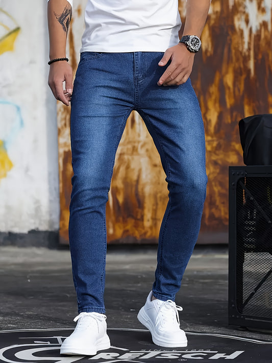 Men's Slim-Fit Stretch Denim Jeans - Classic Straight-Leg Washed Blue, Machine-Washable All-Season Comfort for Everyday Casual Wear, Comfortable Fashion | Modern Look | Durable Fabric