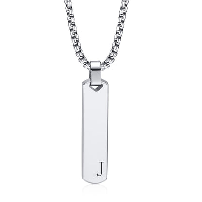 Letter Necklace Pendant Made of Stainless Steel, Featuring a Laser-Etched Design of 26 Letters, Polished for a Stylish 3D Rectangular Look, Suitable for Men.