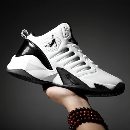 Men'S Trendy Casual Training Sneakers - Lightweight, Shock-Absorbing Running Shoes with Soft Rubber Sole, Breathable Fabric Lining, and Durable Synthetic Upper in White & Black, Lace-Up Design, Athletic Footwear | Modern Snea