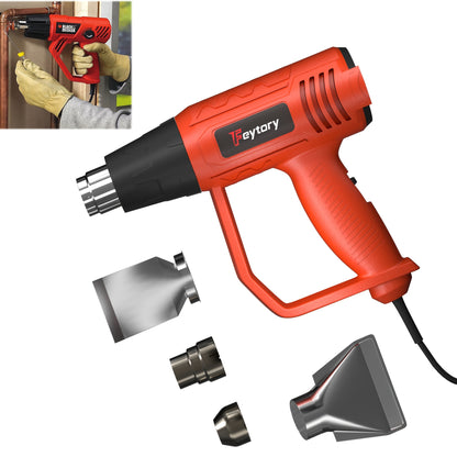 2000W Heat Gun, Handheld Hot Air Gun Variable Temperature, 2 Temperature Modes & 4 Nozzles For DIY, Stripping Paint, Shrinking PVC, Wrapping, Embossing - Red