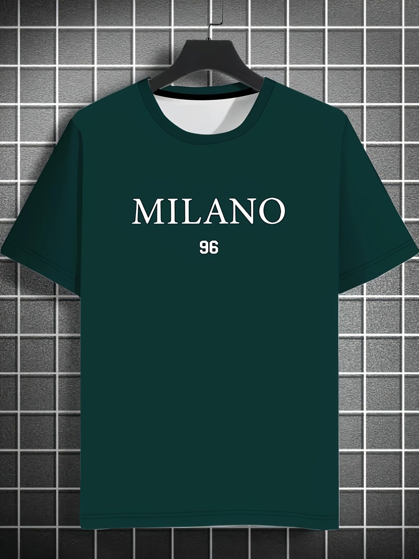 Men'S Milano 96 Graphic Tee - Casual Short Sleeve Crew Neck T-Shirt, Soft Polyester Fabric with Slight Stretch, Regular Fit, Green with White Lettering, Perfect for Casual Attire