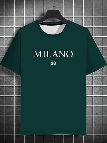 Men'S Milano 96 Graphic Tee - Casual Short Sleeve Crew Neck T-Shirt, Soft Polyester Fabric with Slight Stretch, Regular Fit, Green with White Lettering, Perfect for Casual Attire