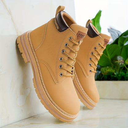 Men'S Olive Green Casual Boots - Comfortable Lace-Up Ankle Boots with Thick Cushioned PVC Sole, Round Toe & Breathable Fabric Lining for All-Season Wear, Everyday Footwear, Minimalist Design, Durable Construction