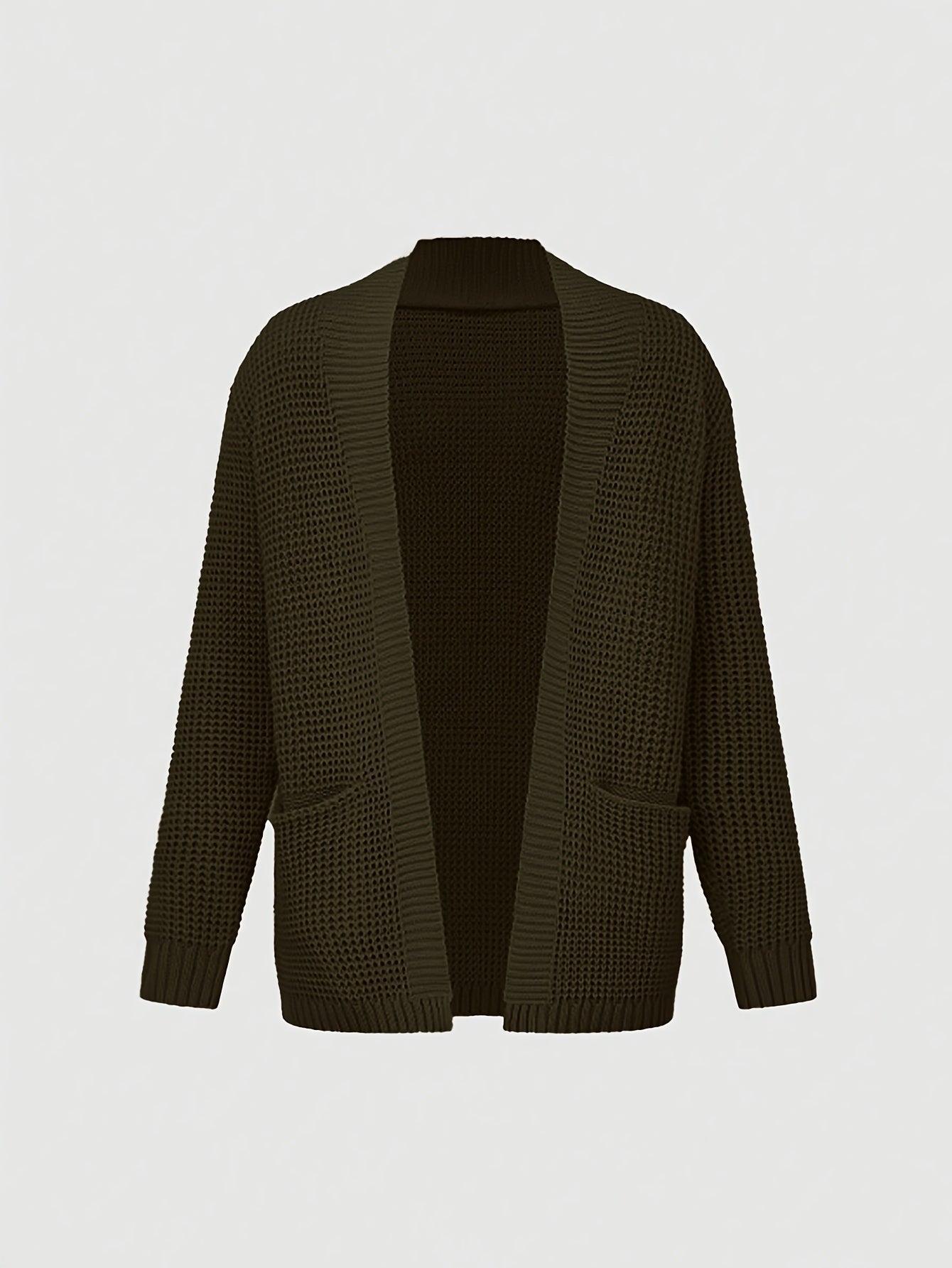 Men'S Casual Long Sleeve V-Neck Knit Cardigan - Loose Fit Solid Color Sweater with Pockets, Lightweight Acrylic for Fall/Winter, Versatile Layering Piece