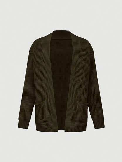 Men'S Casual Long Sleeve V-Neck Knit Cardigan - Loose Fit Solid Color Sweater with Pockets, Lightweight Acrylic for Fall/Winter, Versatile Layering Piece