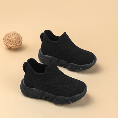 Kids' Slip-On Sneakers | Lightweight EVA Cushioned Sole | Breathable Knit Upper | Black Casual Sneakers for Boys & Girls | Comfortable Athletic Shoes for Toddlers & Youngsters | Durable Rubber Sole | Ideal for Outdoor Activit
