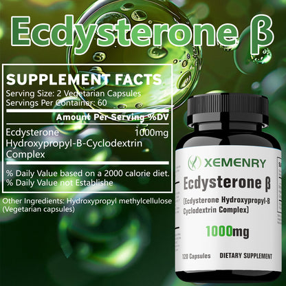 XEMENRY Ecdysterone Beta-Acetate Steroid Supplement, Cyclodextrin Complex, 1000 for MG, 120 Capsules Dietary Supplement, Performance Booster, Highpotency Formula, Convenient Packaging, Premium Quality, Pure Steroid Extract, A