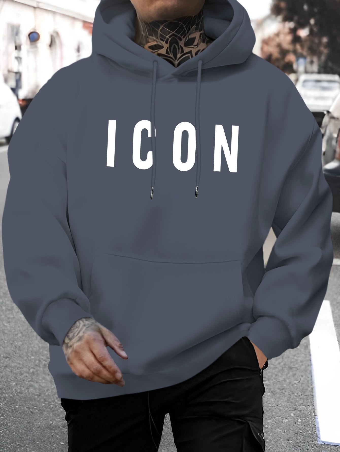Men'S Casual Hoodie with Iconic Print - Stylish Pullover with Kangaroo Pocket, Stretch Fabric, Machine Washable - Perfect for Spring & Fall, Polyester Blend, Casual Wear Hoodie|Hooded Sweatshirt|Stretch Fabric Hoodie