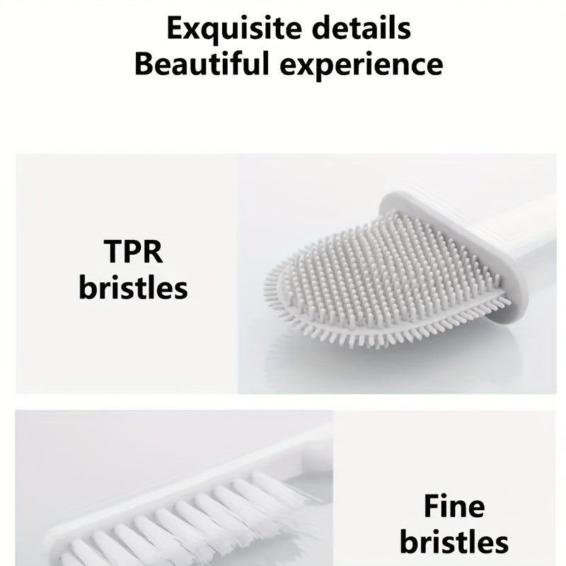 1 Set of 2 Toilet Brushes and 1 Toilet Seat, Wall-Mounted Toilet Brush, Silicone Soft Toilet Head, Long Handle Toilet Brush, Multi-Functional Household Cleaning Tool, Home Essentials