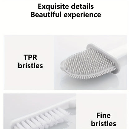 1 Set of 2 Toilet Brushes and 1 Toilet Seat, Wall-Mounted Toilet Brush, Silicone Soft Toilet Head, Long Handle Toilet Brush, Multi-Functional Household Cleaning Tool, Home Essentials