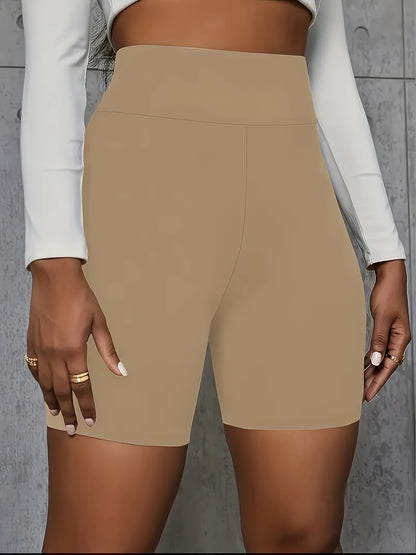 Women's High-Waist Stretchy Shorts - Soft, Casual Solid Color Leggings for Spring & Summer, Machine Washable, Polyester/Spandex Blend, Smooth Fabric, Mid-Thigh Length