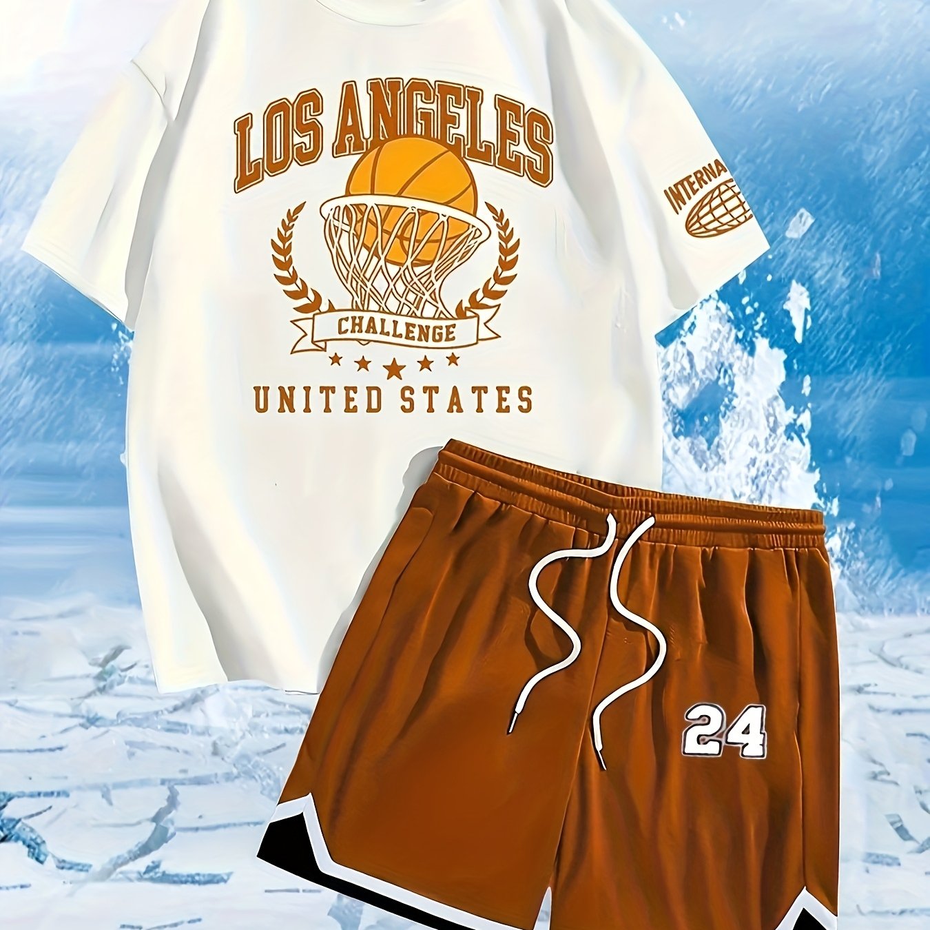 2pcs Men'S Summer Basketball Training Running Suit, Basketball Short Sleeve T-Shirt and 24 Shorts Set