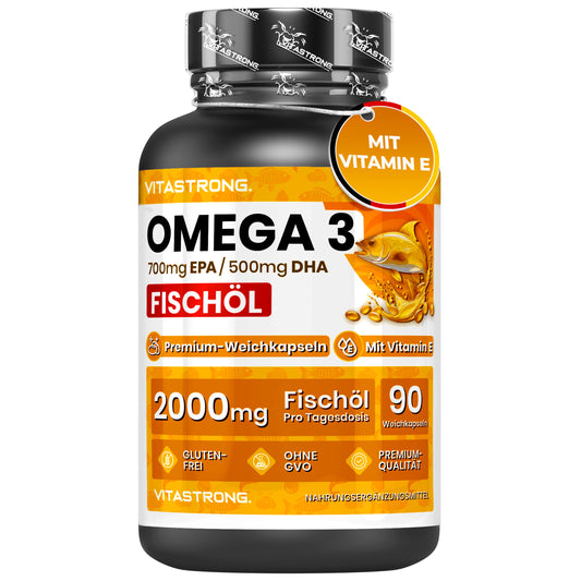 Omega-3 Fish Oil 2000mg High Potency with Vitamin E, Unflavored – Omega-3 Fish Oil with 700mg EPA & 500mg DHA, Pure Omega-3 Supplement for Heart, Brain & Vision Health