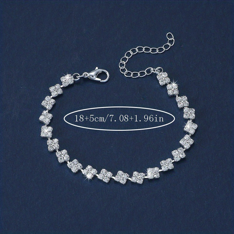 Luxurious Sparkling Rhinestone Claw Chain Bracelet for Women - Elegant Square Design, Perfect for Casual Attire, Fashion Trend, Rhinestone, Welding