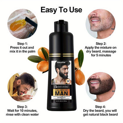 200ml Beard Hair Dye Shampoo for Men, Semi-permanent Hair Dye Shampoo 2in 1 Care Hair Dye to Cover Gray Beard And Hair, Available in Black and Brown