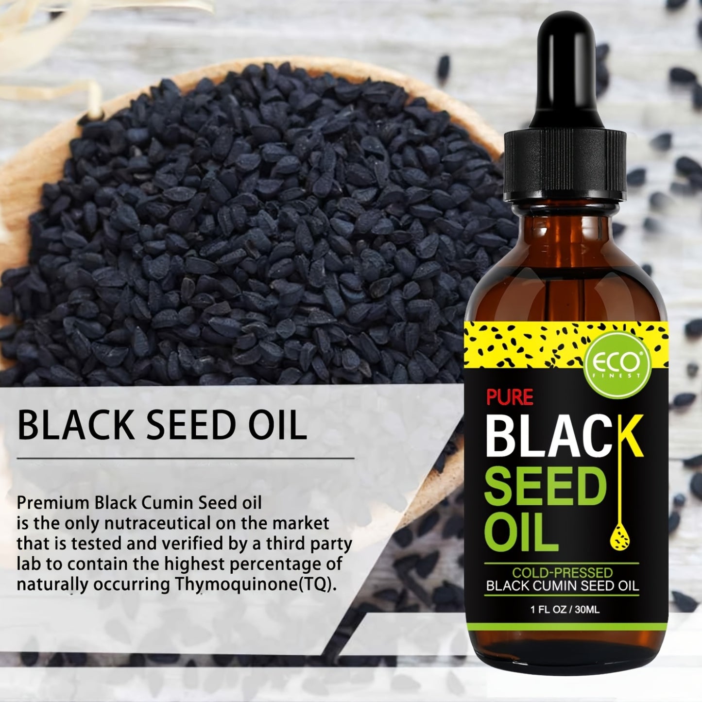 ECO FINEST Pure Black Seed Oil - Cold-Pressed Nigella Sativa with Thymoquinone