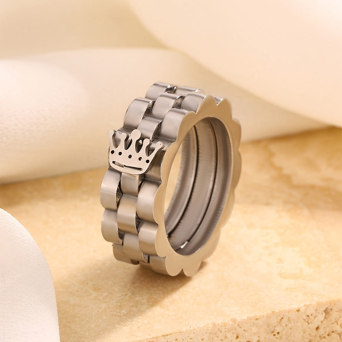 1pc Elegant Men'S Stainless Steel Ring with Crown Design, Durable 304 Stainless, Fashionable Simple Style, Unique Charm for Daily Wear and Special Occasions