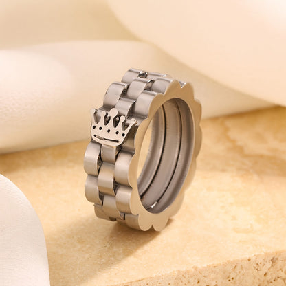 1pc Elegant Men'S Stainless Steel Ring with Crown Design, Durable 304 Stainless, Fashionable Simple Style, Unique Charm for Daily Wear and Special Occasions