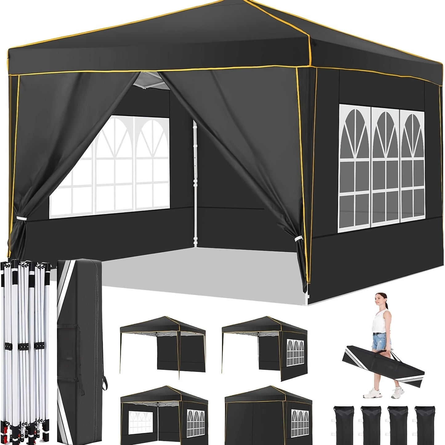 3x6m/3.05x3.05m Pop-up Tent With 6 Removable Side Walls Or 4 Removable Side Walls, With/without Sandbags, Style Optional, Suitable For Party Weddings, Garden Pavilion For Beach Wedding Camping Instant Awning, Upgraded Roof, W