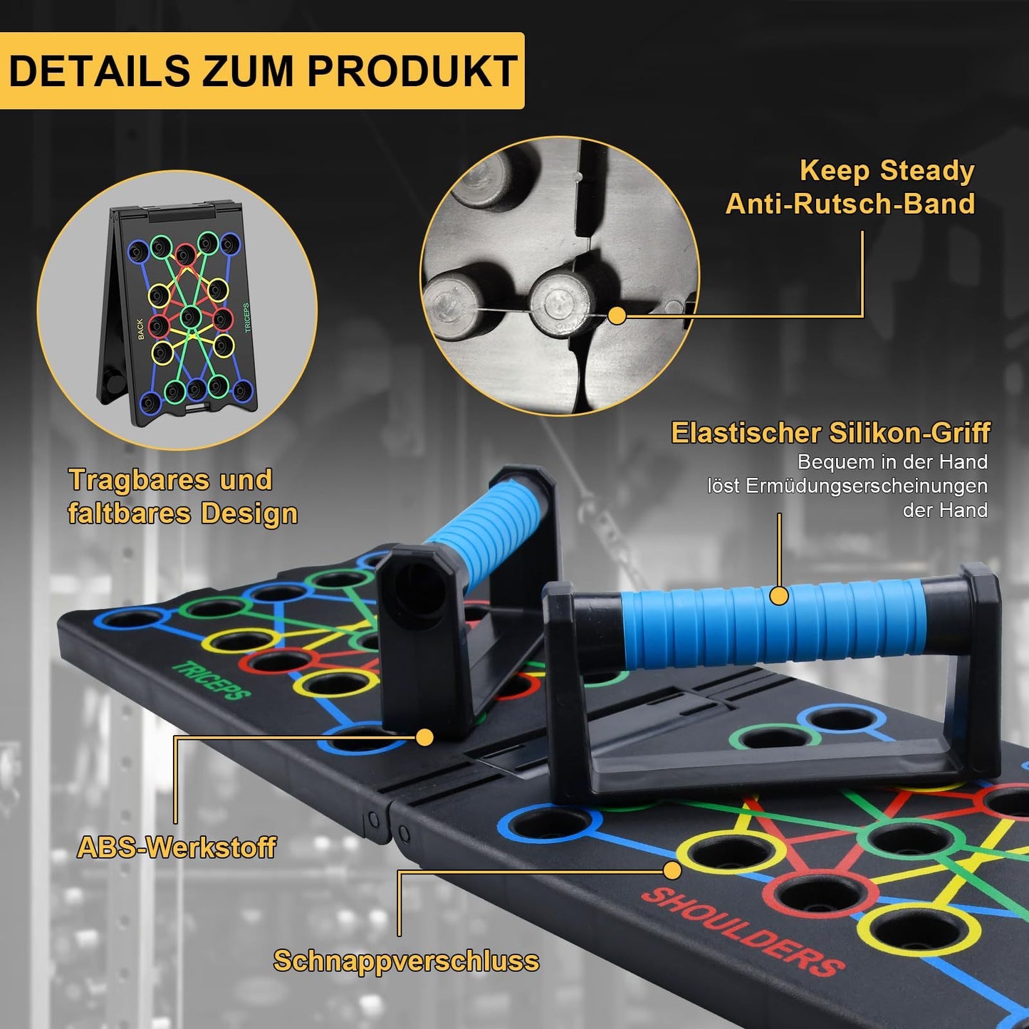 Push-Up Grips - 9 in 1 Push Up Bar, Push Up Stand Bars, 2pcs Set Push Up Bars, Non-Slip Push-Up Grips with Stainless Steel Rod, Push-Up Handle for Muscle Training And Strength Training, Foldable Multifunctional Portable Push-
