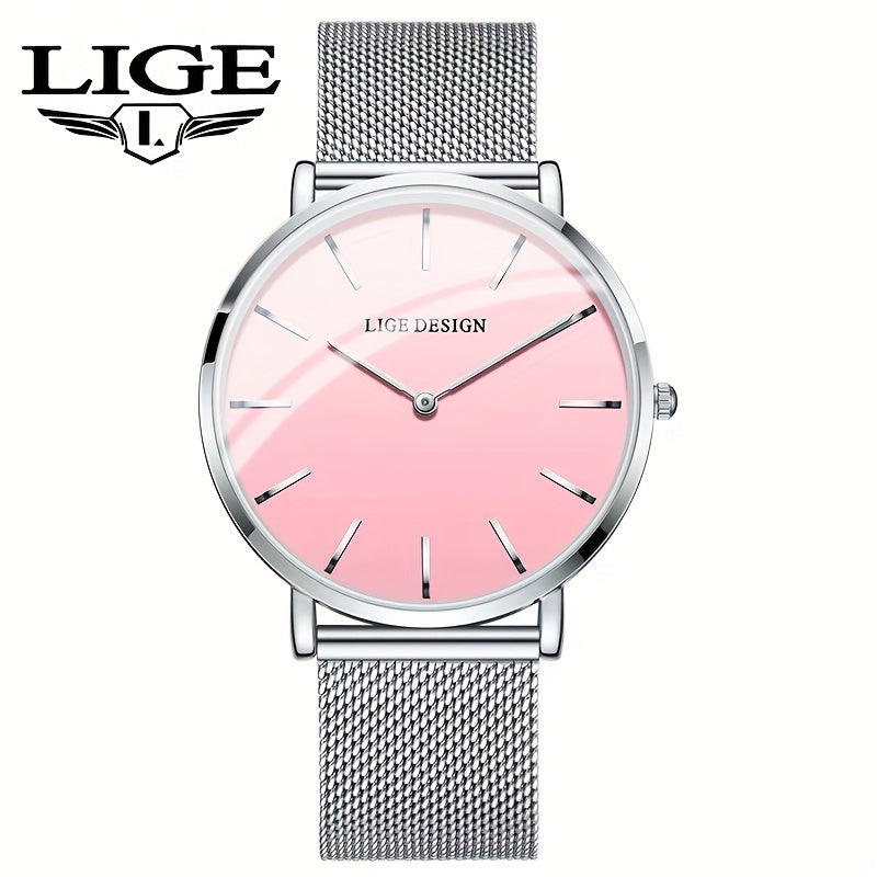 LIGE Women'S Ultra-Thin Quartz Watch with Rose Golden Mesh Strap - Elegant Blue Dial, Minimalist Design, Perfect Gift for Mother'S Day, Christmas, Thanksgiving, Christmas Accessory | Minimalist Watch | Quartz Movement