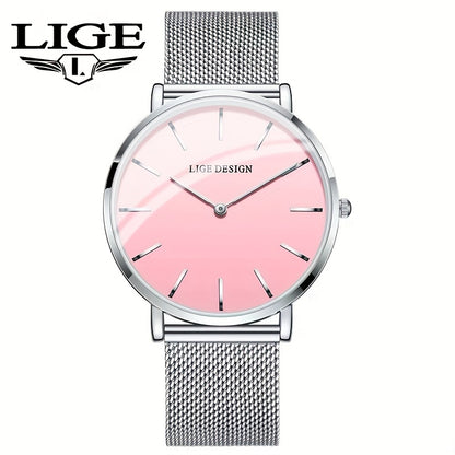 LIGE Women'S Ultra-Thin Quartz Watch with Rose Golden Mesh Strap - Elegant Blue Dial, Minimalist Design, Perfect Gift for Mother'S Day, Christmas, Thanksgiving, Christmas Accessory | Minimalist Watch | Quartz Movement