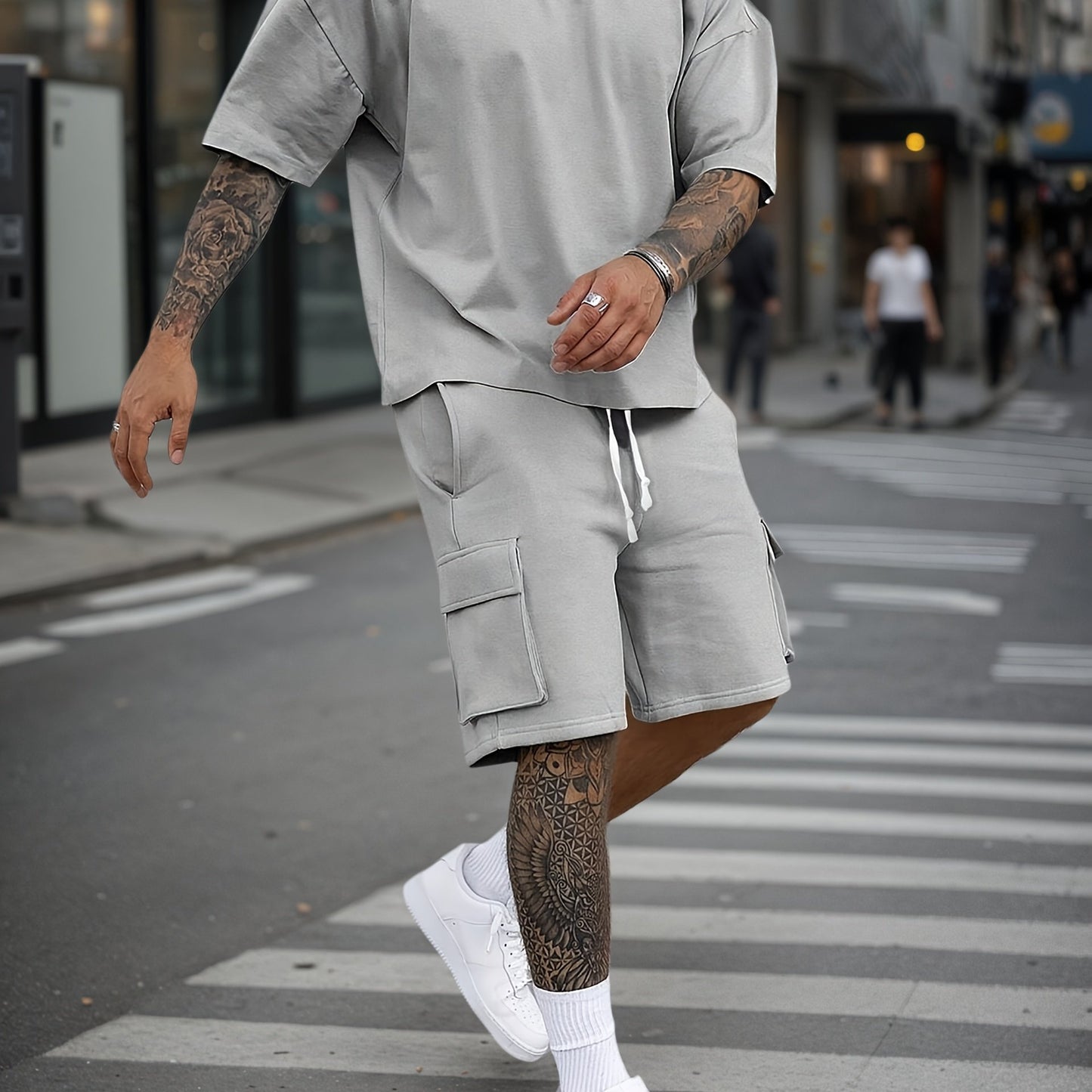Summer Heavyweight FOG Color Earth Tone Short Sleeve Shorts Streetwear Loose Fashion Set