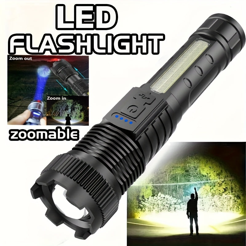 A Multifunctional Outdoor Flashlight, Featuring a Super Bright Telescopic Zoom, Rechargeable Camping Light, Suitable for Travel, Camping, Hiking, Fishing, And Emergencies.