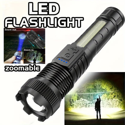A Multifunctional Outdoor Flashlight, Featuring a Super Bright Telescopic Zoom, Rechargeable Camping Light, Suitable for Travel, Camping, Hiking, Fishing, And Emergencies.