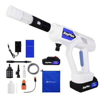 Cordless Electric Pressure Washer with 1.5Ah Battery & Fast Charger, 3000PSI High-Pressure Portable Washer, 5m Hose & 2 Water Sources (Bottles/Buckets) for Cars, SUVs, RVs, ATVs, 4X4, 4WD - Includes Nozzle & Spray Gun, Pressu