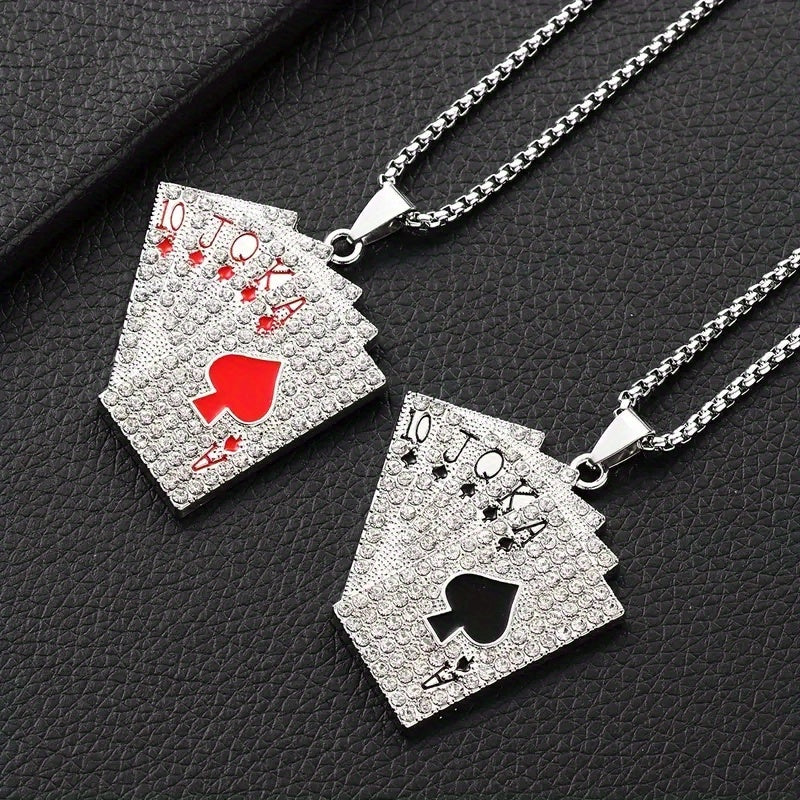 1Pc Sparkling Hip Hop Style Poker Card Pendant Necklace For Men- A Unique Jewelry Accessory