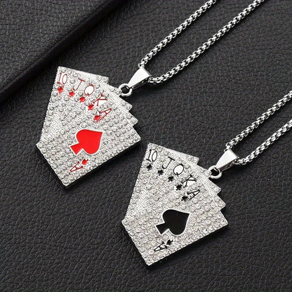 1Pc Sparkling Hip Hop Style Poker Card Pendant Necklace For Men- A Unique Jewelry Accessory