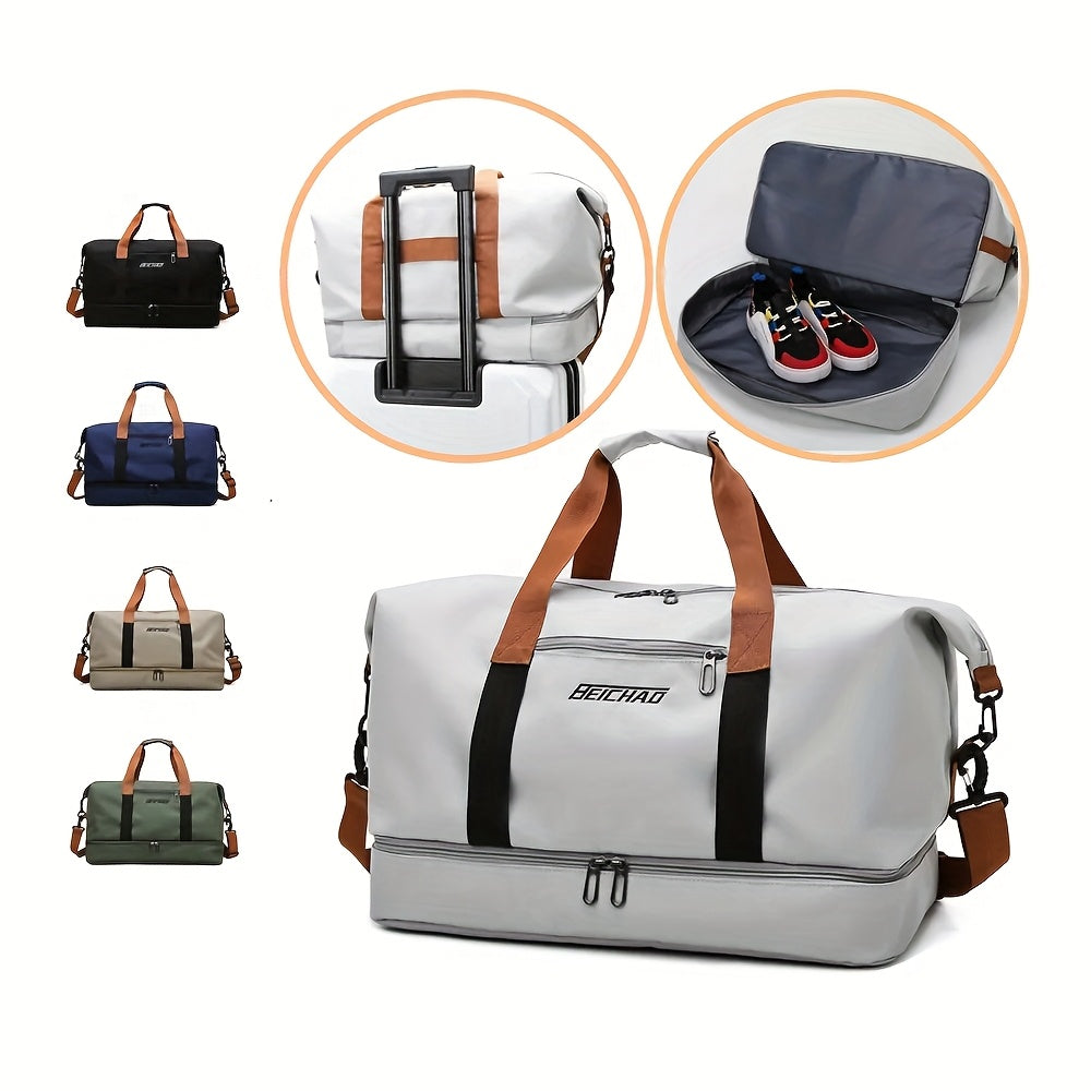 Men's Tote Bag - 1 Large Capacity Gym & Travel Duffel with Shoe Compartment, High-Quality Durable Design Expandable Side Straps for Men Fitness Business Vacation Use in Black/Gray/Blue/Beige/Transparent Gray Options Multi-Pur