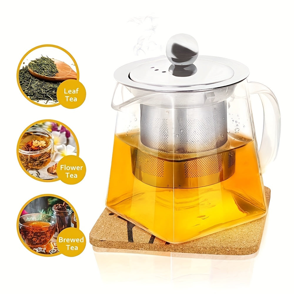 1pc Thick High-Temperature Resistant Glass Teapot with Stainless Steel Filter, Large Capacity for Herbal Tea, Black Tea, and Flower Tea - Ideal for Home Use, No Electricity Required, Home Tea Brewing | Elegant Teapot Design |
