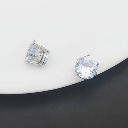 2pcs/1 Pair Easy-to-Wear Magnetic Stud Earrings 6mm, 7mm, 8mm Round Synthetic Synthetic Zirconia Hoop Earrings No-Piercing Clip-Ons Unisex Fashion Jewelry Wedding Accessories