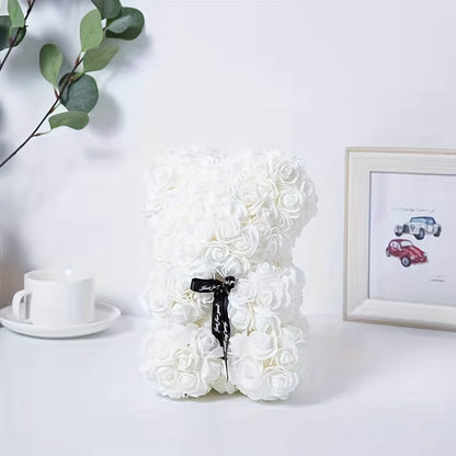 Charming Rose Bear - Perfect Valentine's Day & Anniversary Gift, 22.86cm Artificial Flower Teddy Bear for Home Decor