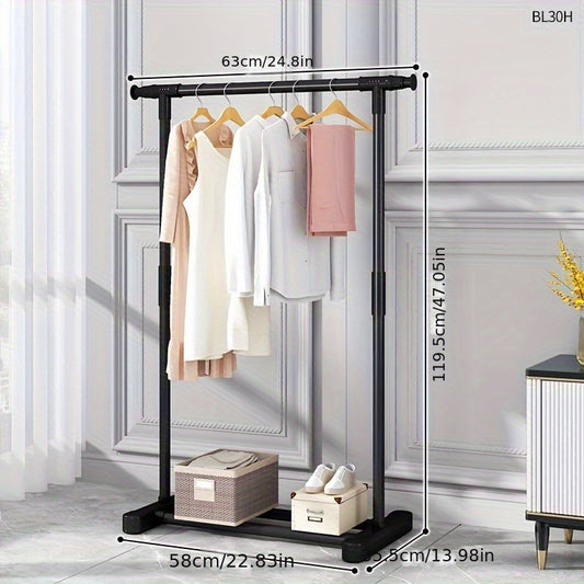 Black Simple Home Clothes Drying Rack, Floor-Standing Coat Storage Shelf, Dormitory and Bedroom Mobile Storage Rack