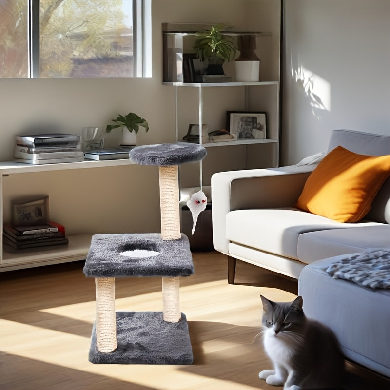 Multi-Level Cat Tree Tower with Scratching Posts, Condo & Swing - Durable Cardboard Cat Furniture with Plush Cushions, Space-Saving Design for Indoor Cats, Easy Assembly, Cat Climbing Tower, Pet Activity Center, Modern Pet Fu