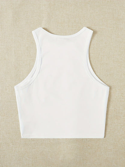 Women's Elegant Cropped Graphic Tank Top - Cherry Print Semi-Sheer Stretchy, Round Neck Sleeveless Shirt, Machine Washable All-Season Casual Top, Ladies Tank Tops, Playful Summer Wear
