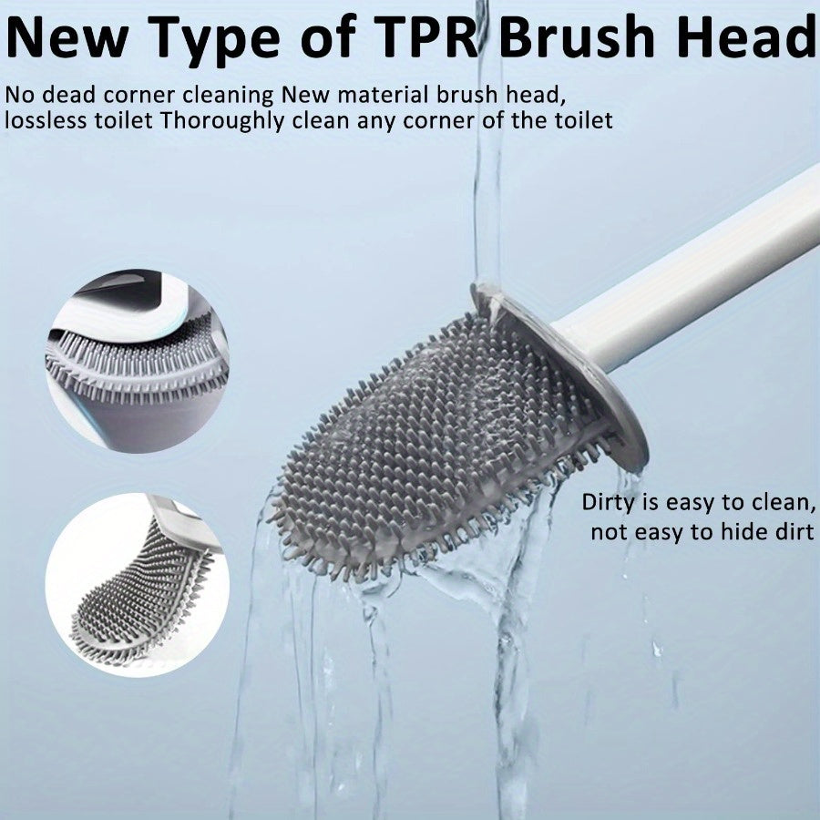 Silicone Toilet Brush with Wall-Mounted Storage Box - Flat Head Design, Suitable for Bathroom and Kitchen Cleaning, Durable Black Silicone Material, Easy to Hang Organizer