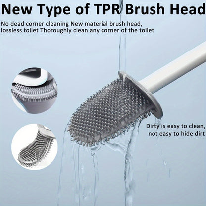 Silicone Toilet Brush with Wall-Mounted Storage Box - Flat Head Design, Suitable for Bathroom and Kitchen Cleaning, Durable Black Silicone Material, Easy to Hang Organizer